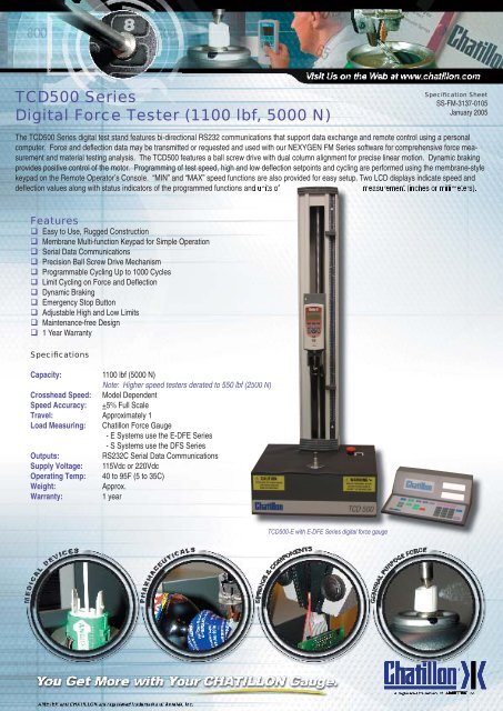 TCD500 Series Digital Force Tester (1100 lbf, 5000 N) - Ross Brown ...