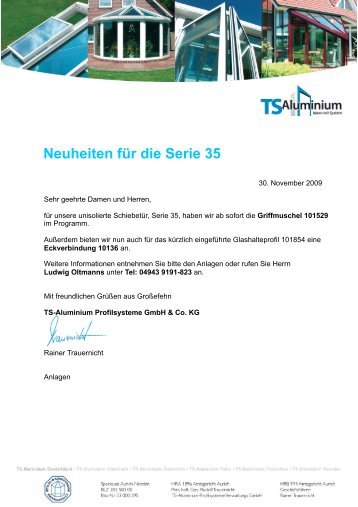 Neuheiten für die Serie 35 - TS-Aluminium Profilsysteme GmbH ...