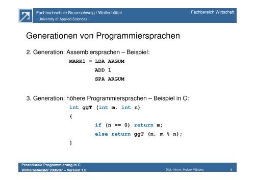 Prozedurale Programmierung in C - Public.fh-wolfenbuettel.de