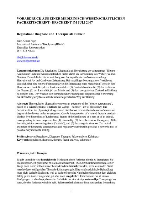 ERSCHEINT IM JULI 2007 Regulation: Diagnose und ... - Quantica