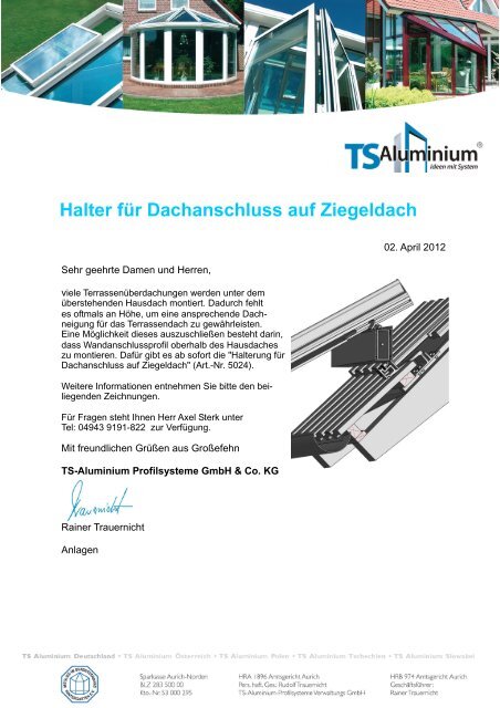 Halter für Dachanschluss auf Ziegeldach - TS-Aluminium ...