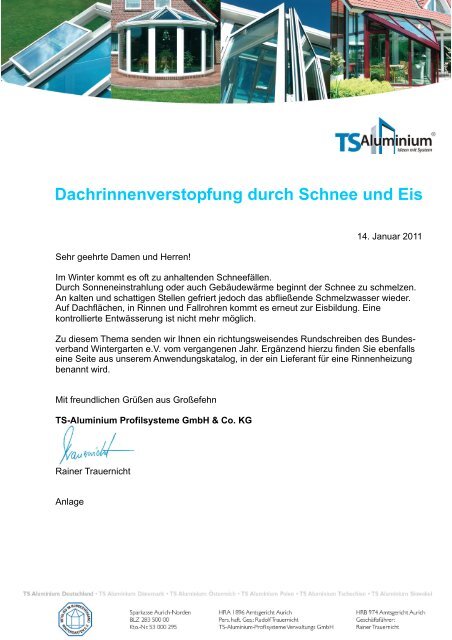 Dachrinnenverstopfung durch Schnee und Eis - TS-Aluminium ...