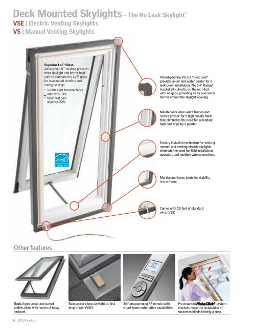 2011 Price List - Skylights | SUN TUNNELS - Velux