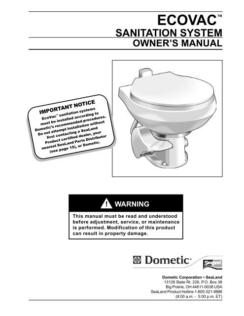 EcoVac Sanitation System Owner's Manual - ARI Network Services