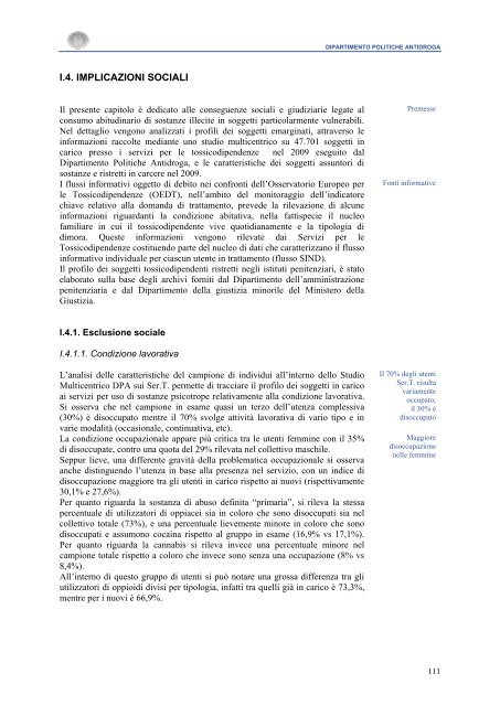 La Relazione 2010 - Dipartimento per le politiche antidroga