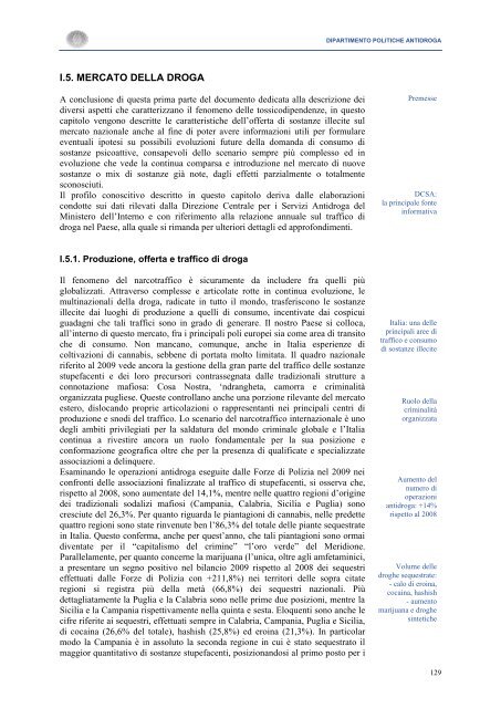 La Relazione 2010 - Dipartimento per le politiche antidroga