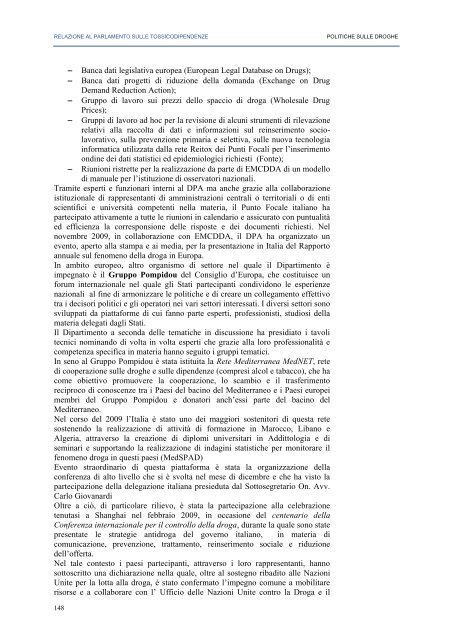 La Relazione 2010 - Dipartimento per le politiche antidroga