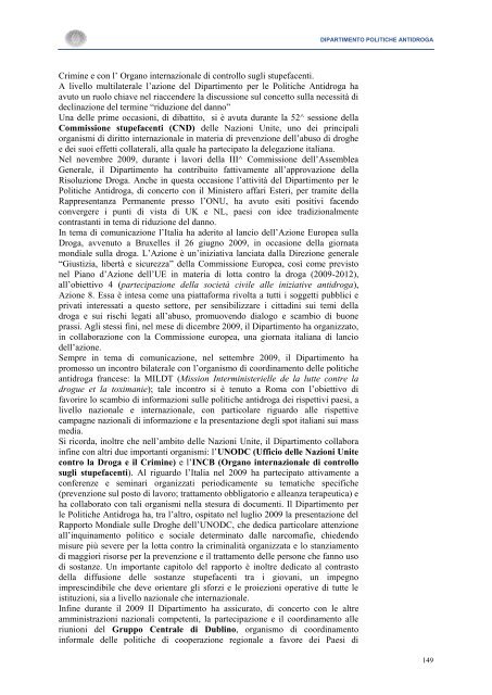 La Relazione 2010 - Dipartimento per le politiche antidroga