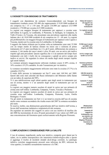 La Relazione 2010 - Dipartimento per le politiche antidroga