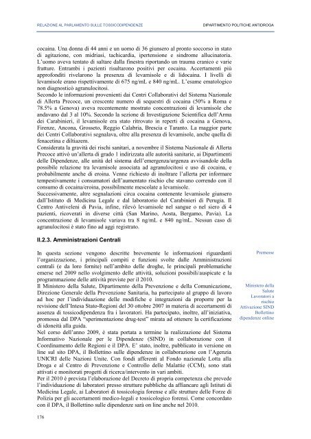 La Relazione 2010 - Dipartimento per le politiche antidroga