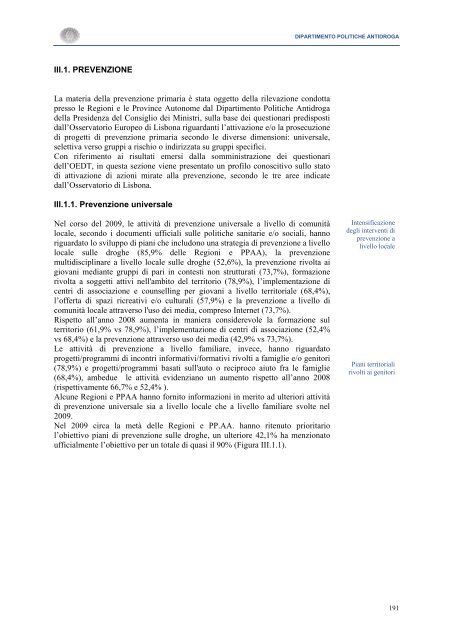 La Relazione 2010 - Dipartimento per le politiche antidroga