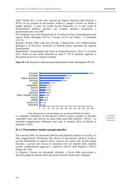 La Relazione 2010 - Dipartimento per le politiche antidroga