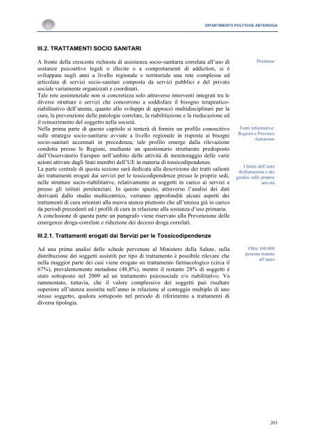 La Relazione 2010 - Dipartimento per le politiche antidroga