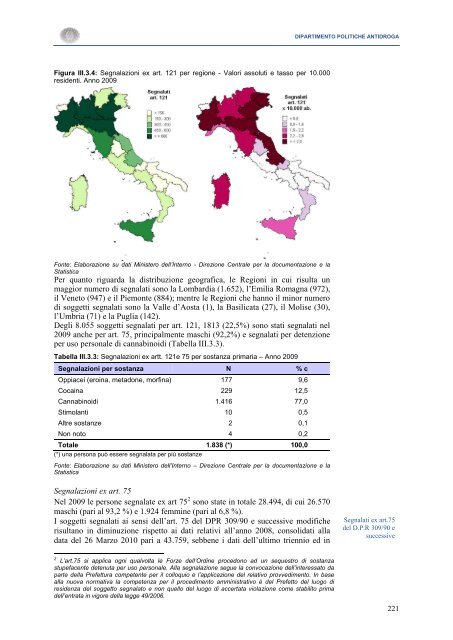 La Relazione 2010 - Dipartimento per le politiche antidroga