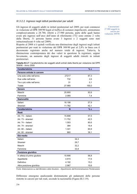 La Relazione 2010 - Dipartimento per le politiche antidroga