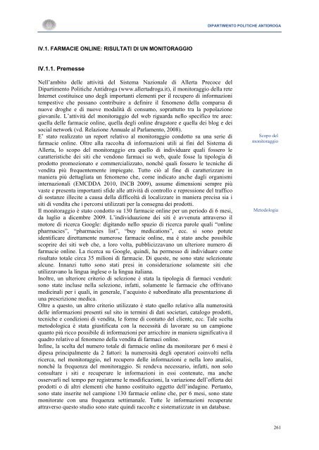 La Relazione 2010 - Dipartimento per le politiche antidroga