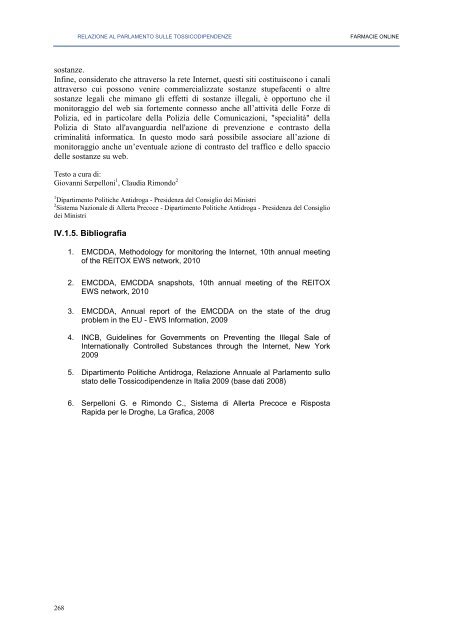 La Relazione 2010 - Dipartimento per le politiche antidroga