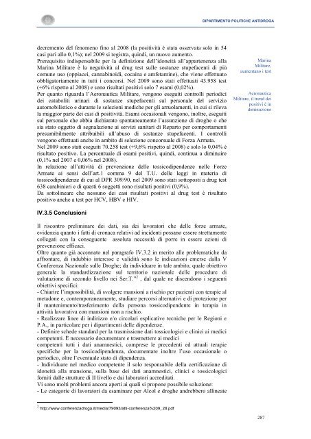 La Relazione 2010 - Dipartimento per le politiche antidroga