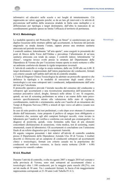 La Relazione 2010 - Dipartimento per le politiche antidroga