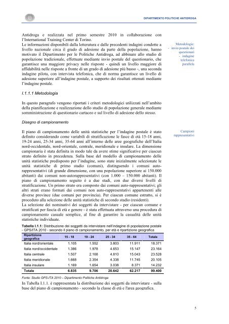 La Relazione 2010 - Dipartimento per le politiche antidroga