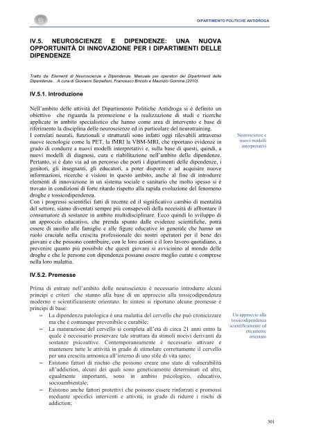 La Relazione 2010 - Dipartimento per le politiche antidroga