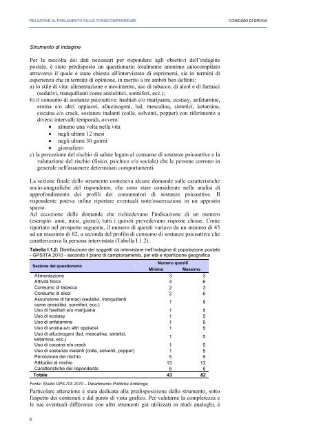 La Relazione 2010 - Dipartimento per le politiche antidroga