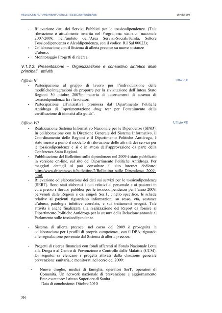 La Relazione 2010 - Dipartimento per le politiche antidroga