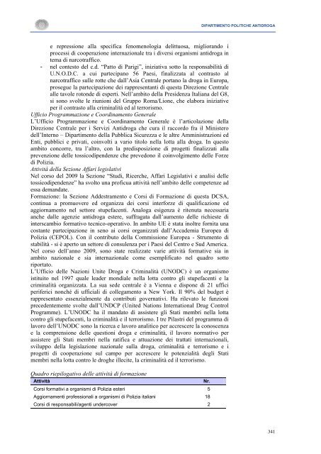 La Relazione 2010 - Dipartimento per le politiche antidroga