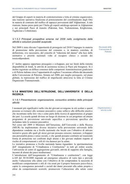 La Relazione 2010 - Dipartimento per le politiche antidroga