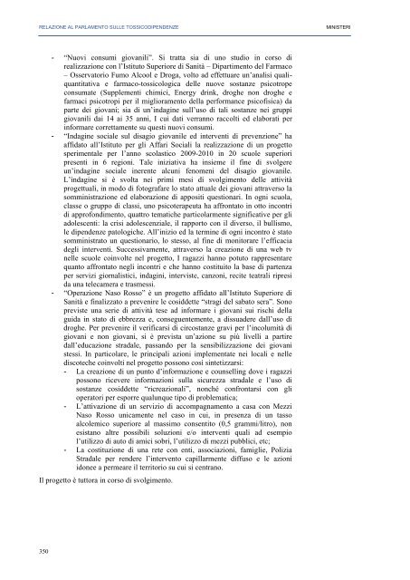 La Relazione 2010 - Dipartimento per le politiche antidroga