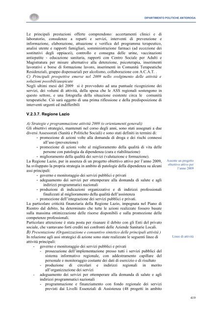 La Relazione 2010 - Dipartimento per le politiche antidroga