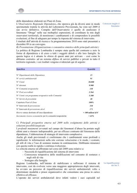 La Relazione 2010 - Dipartimento per le politiche antidroga