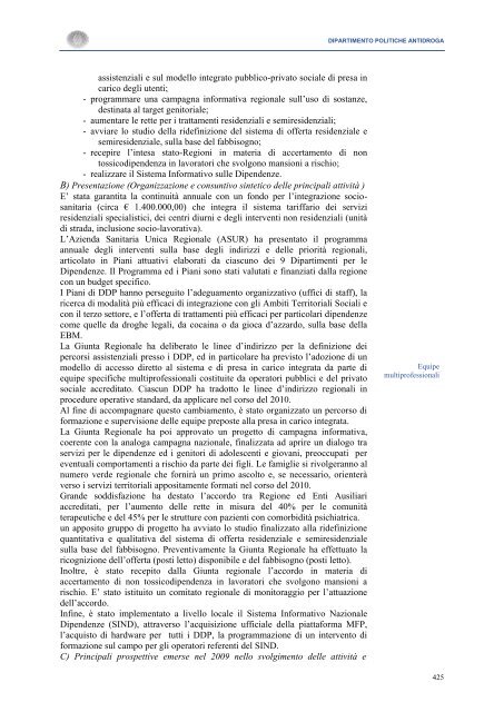 La Relazione 2010 - Dipartimento per le politiche antidroga