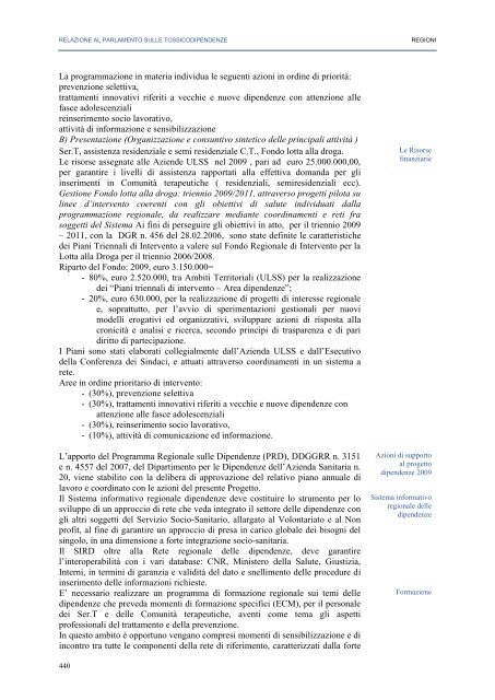 La Relazione 2010 - Dipartimento per le politiche antidroga