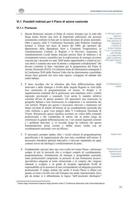 La Relazione 2010 - Dipartimento per le politiche antidroga