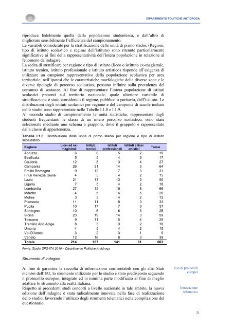 La Relazione 2010 - Dipartimento per le politiche antidroga