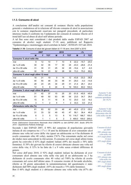 La Relazione 2010 - Dipartimento per le politiche antidroga