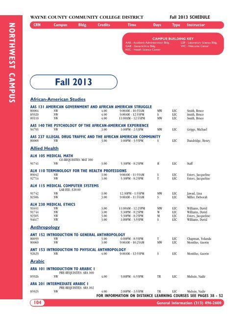 Fall 2013 Academic Schedule - Wayne County Community College