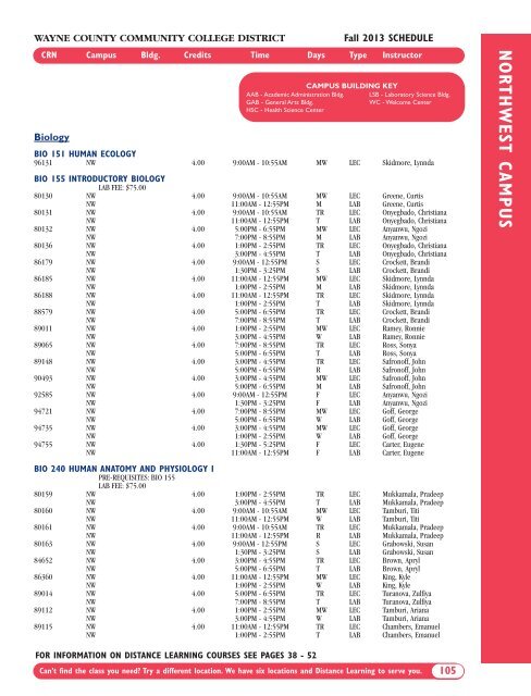 Fall 2013 Academic Schedule - Wayne County Community College