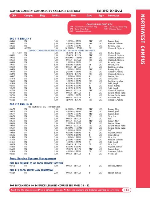 Fall 2013 Academic Schedule - Wayne County Community College