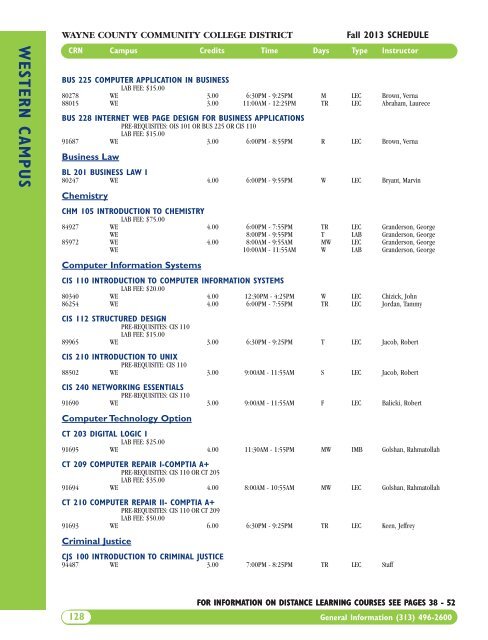 Fall 2013 Academic Schedule - Wayne County Community College