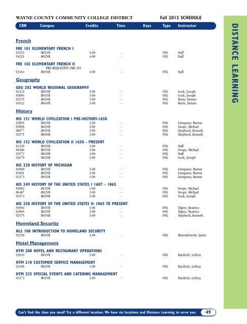 Fall 2013 Academic Schedule - Wayne County Community College