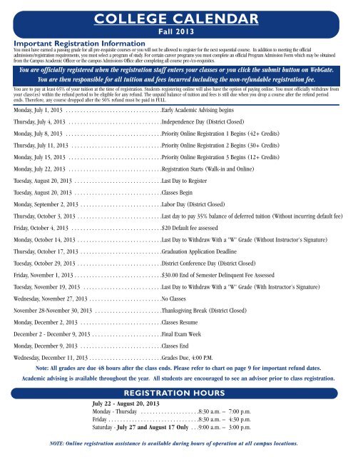 Fall 2013 Academic Schedule - Wayne County Community College