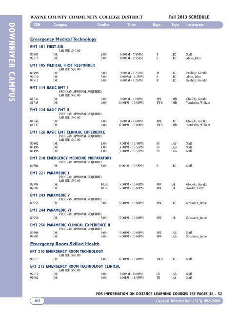 Fall 2013 Academic Schedule - Wayne County Community College