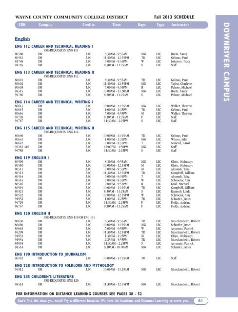 Fall 2013 Academic Schedule - Wayne County Community College