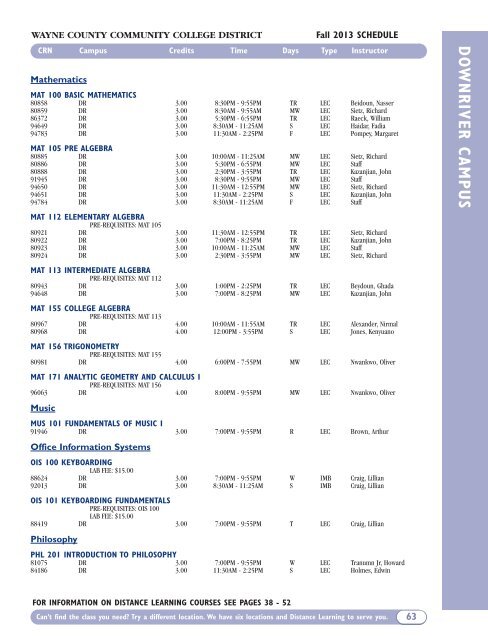 Fall 2013 Academic Schedule - Wayne County Community College