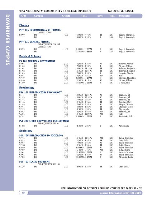 Fall 2013 Academic Schedule - Wayne County Community College