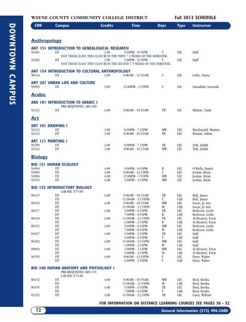 Fall 2013 Academic Schedule - Wayne County Community College