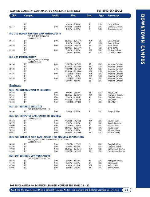 Fall 2013 Academic Schedule - Wayne County Community College