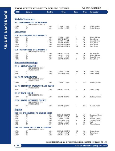 Fall 2013 Academic Schedule - Wayne County Community College